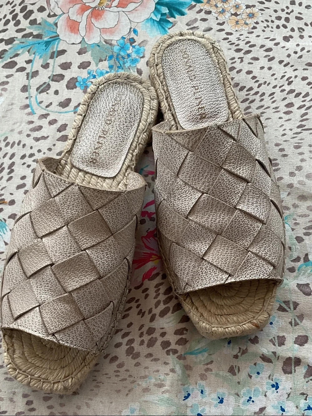 Donald J. Pliner Woven Metallic Taupe Slide Mules